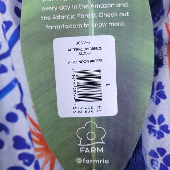 Farm Rio Blouse Large Floral Blue White Afternoon Breeze NWT - Picture 11 of 12